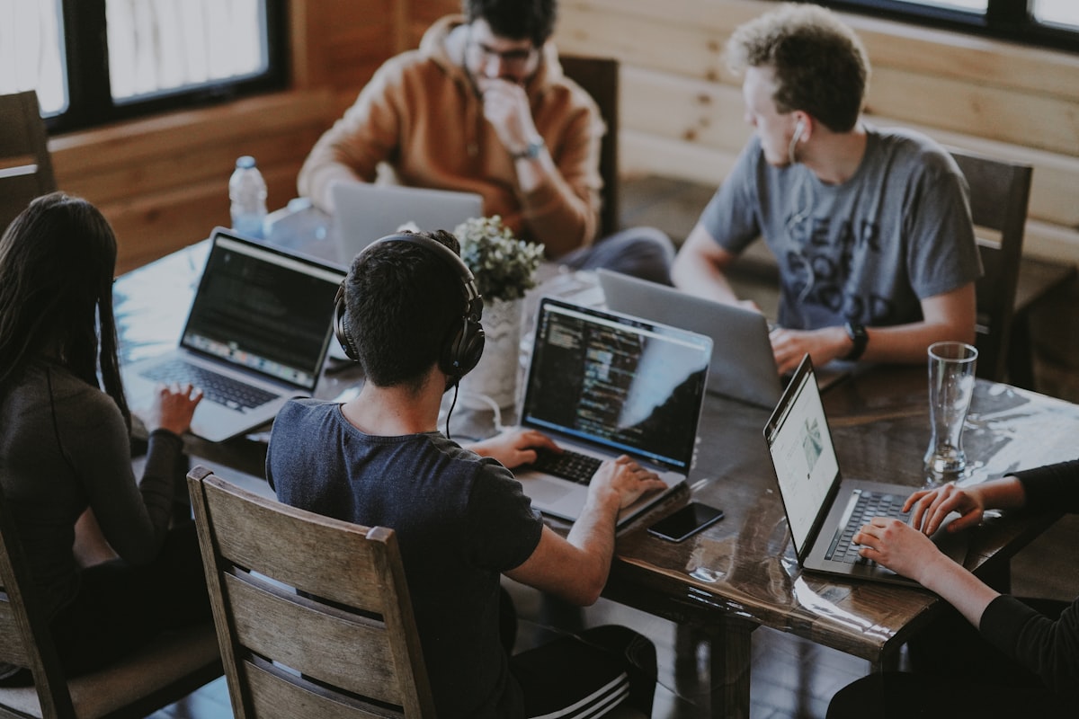 Team collaborating in a modern studio